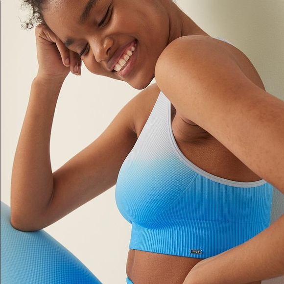 Vs Victorias Secret Pink Seamless Lined Gym Sports Bra Top Hydrangea Blue L - Picture 5 of 7